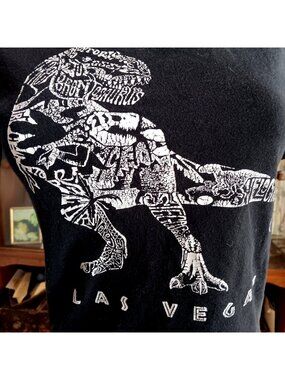 T Rex Dinosaur T-Shirt Womens S/XS Las Vegas Graphic Black White Cotton Tee